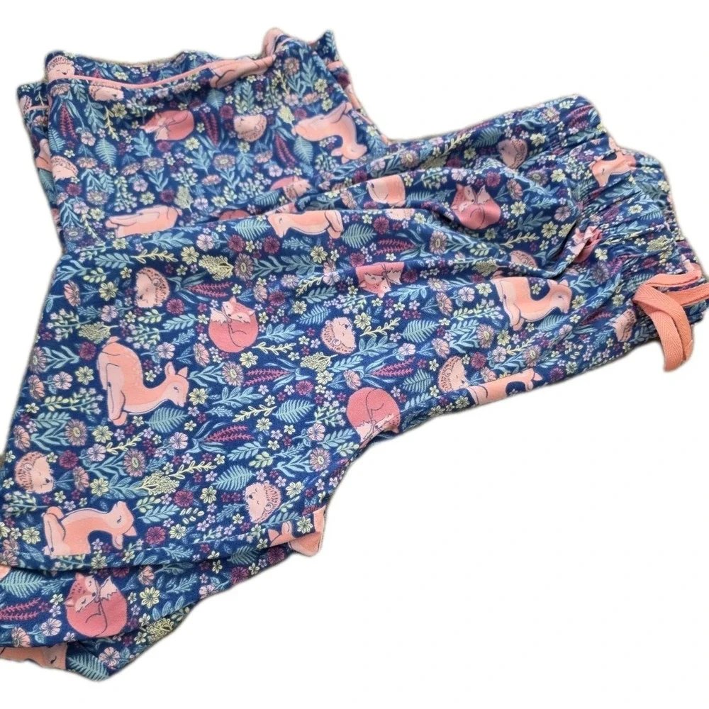 2 PC Wonder Nation Girls Size L  (12-14) Forest Animal Pajama Set FIRE RESISTANT
